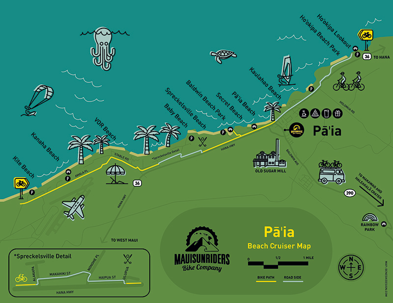 Maui North Shore Bike Path Map - Maui Sunriders Bike Co